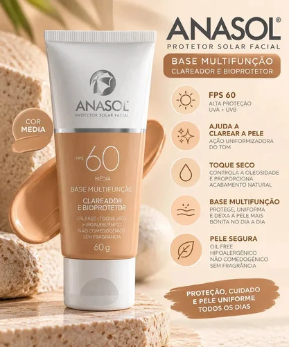 Protetor Facial Anasol Fps60 Multifunção Clareador Cor Média