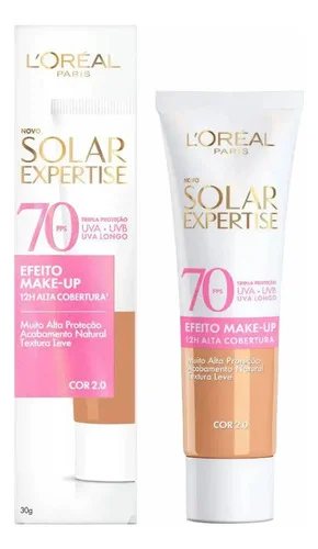 Protetor Solar Facial com Cor FPS 70 Alta Cobertura - L'Oréal Paris Solar Expertise Efeito Make Up - Cor 6.0 30g