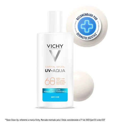 Protetor Solar Facial FPS60 Toque Seco Sem Cor Vichy UV-AQUA 40ml