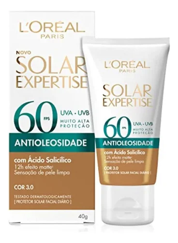 Protetor Solar Facial L'Oréal Paris Solar Expertise Antioleosidade Fps60 Cor 3.0 Média 40g
