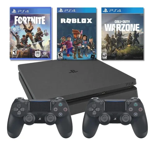 Ps4 Playstation 4 Slim Sony 500 Gb Com 2 Controles + 3 Jogos - Garantia 6 Meses (seminovo) Preto