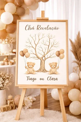 Quadro Decorativo Para Chá Revelação Bebê 60x40 Cm Marrom Marrom-claro