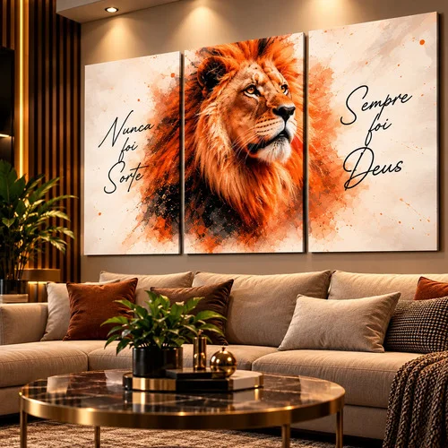 Quadro Decorativo Parede Leão De Judá Nunca Foi Sorte Branco Impressão Uv