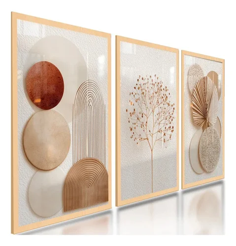 Quadros Decorativos Abstratos Geométricos Boho Neutro 122x60