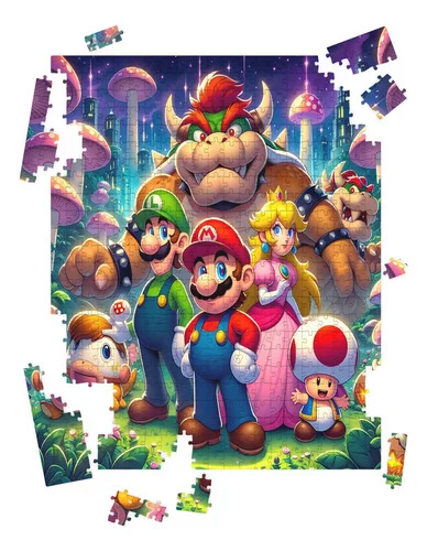 Quebra-cabeça Mdf Enorme 90x60cm Super Mario Bross E Amigos