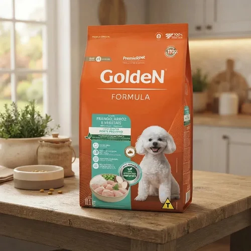 Ração GoldeN Fórmula Mini Bits para Cães Adultos de Raças Pequenas Frango e Arroz 10,1kg