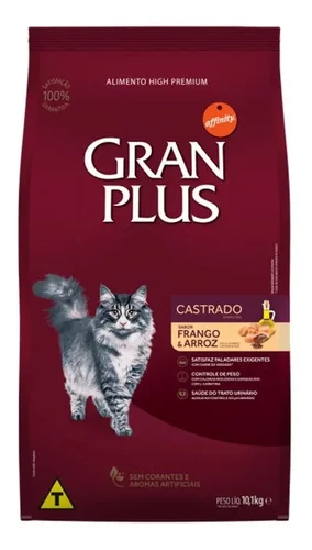 Ração Gran Plus Menu Seco Gato Adulto Castrado Frango Arroz 10.1kg