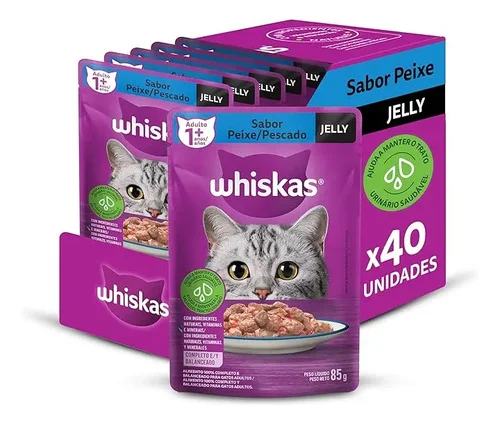 Ração Úmida Whiskas Sachê Peixe Jelly p/ Gatos Adul 85g 40un
