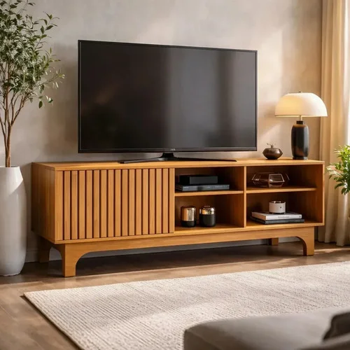 Rack Sala Sereno 1 Porta Moderno Tv Com Nicho Mdf Luxo Cinamomo
