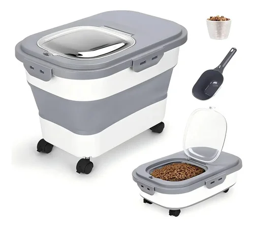 Recipiente De Armazenamento De Comida De Cachorro Caixa Lisa Cinza