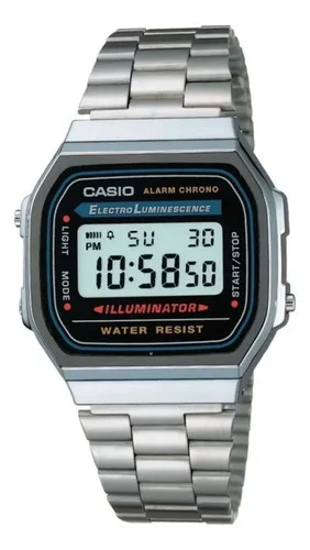 Relogio Casio unissex A168wa-1 Aço Retrô Vintage Luz neon alarm cronometro data