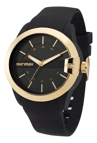 Relógio de pulso Mormaii MOPC21JAG/8P com corria de poliuretaneo cor preto - bisel dourado