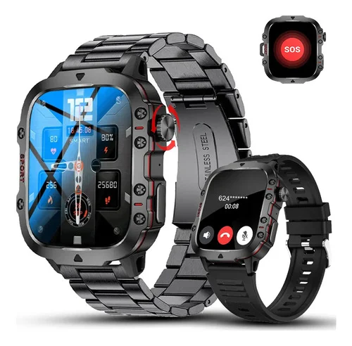 Relógio Inteligente Masculino Militar Smartwatch Esportes Smartwatch LAKEYLOYI QX11 Militar Masculino com Chamada Bluetooth e Tela de 1.96"