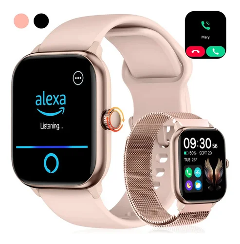 Relógio Inteligente Smartwatch Alexa Chamadas Bluetooth NOVANTE Rosa Digital Feminino Masculino Esportivo Notificações Instantâneas Agua IP68 350mAh 1.85 AMOLED Com Codificador Monitor Cardíaco Spo2