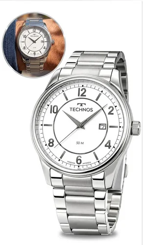Relogio Masculino Technos Prata 2115UCJ/1B Esportivo Confortável Aço Inoxidável Prova D'água 50M