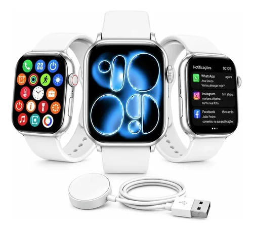 Relógio Smartwatch Pro Inteligente Tela 2'  Gps Nfc Bluetoot Prata Serie 11 Pro