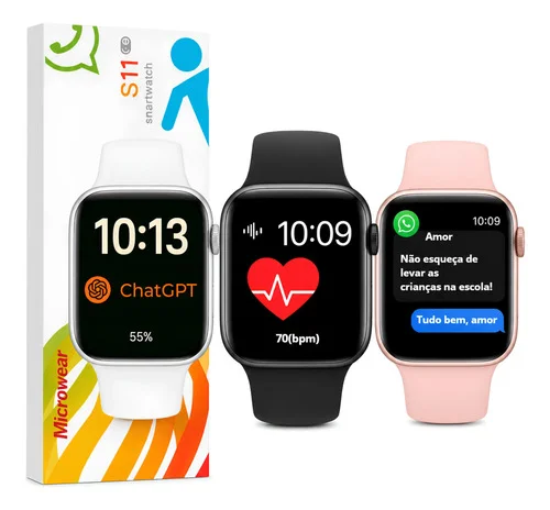 Relogio Smartwatch S11 Microwear Chatgpt Whatsap Gps Serie11 Branco/prateado