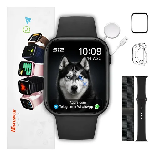 Relógio Smartwatch S12 Serie 12 Amoled Whatsapp Gps Nfc 2027 Preto Black