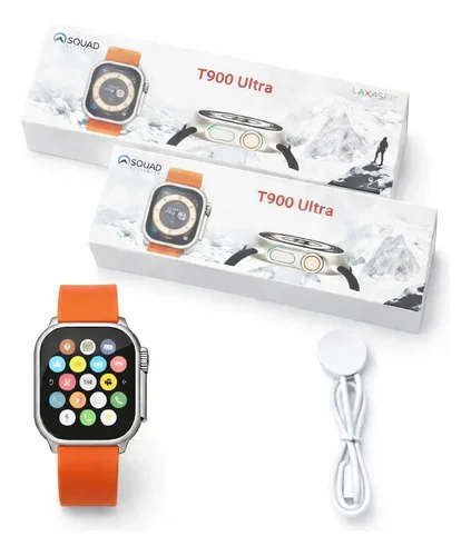 Relogio Smartwatch T900 Serie 9 Ultra 49mm Whats Gps Nfc Caixa Prateado Pulseira Laranja Bisel Prateado Desenho Da Pulseira Oceano