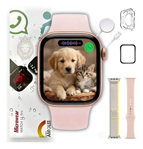 Relógio Smartwatch W11 Pro Série 11 Amoled 46mm Gps Whatsapp Rose Gold