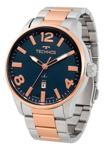 Relógio Technos Masculino 2115UBE1A Analógico Prateado Azul com Calendário