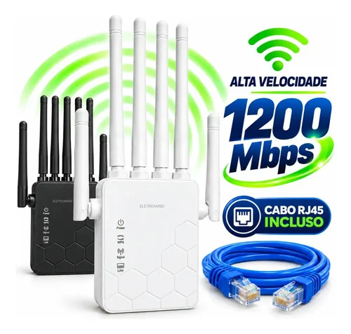 Repetidor de Sinal Wifi 6 Antenas Roteador Wireless Amplificador de Sinal Longo Alcance 1200Mbps Alta Estabilidade Fácil Instalação 2.4GHz Eletromind