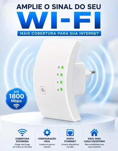 Repetidor Sinal Wifi 1800mbps Amplificador Sem Fio Turbo Porta Ethernet Cobertura Estendida Casa Escritorio Configuracao Facil Compativel Roteador Wireless Cor Branco Gigabit Alta Midiafone
