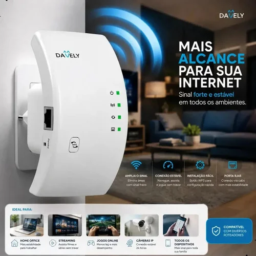 Repetidor Sinal Wifi H300 1800mbps Amplificador Sem Fio Turbo Porta Ethernet Cobertura Estendida Casa Escritorio Configuracao Facil Compativel Roteador Wireless Cor Branco Davely Gigabit Alta