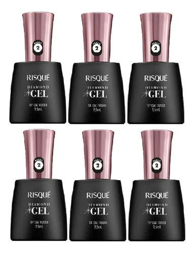 Risque Diamond Gel Top Coat Fixador 9,5ml Kit 6 Unidades