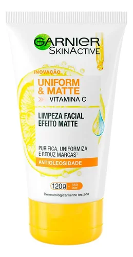 Sabonete Limpeza Facial Vitamina C Antioleosidade Limpa Profundamente, Remove Oleosidade e Maquiagem Efeito Matte Reduz Marcas Uniform & Matte Garnier 120g
