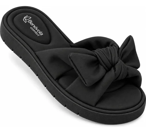 Sandália Feminina Laço Benévola Ultra Conforto Ortopédica Preto 38 Br