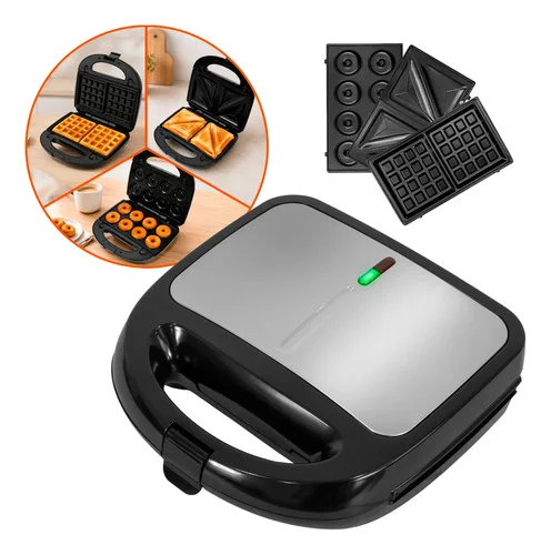 Sanduicheira Elétrica 3 Em 1 Grill Maquina Waffle Donut 850w Cinza 110v