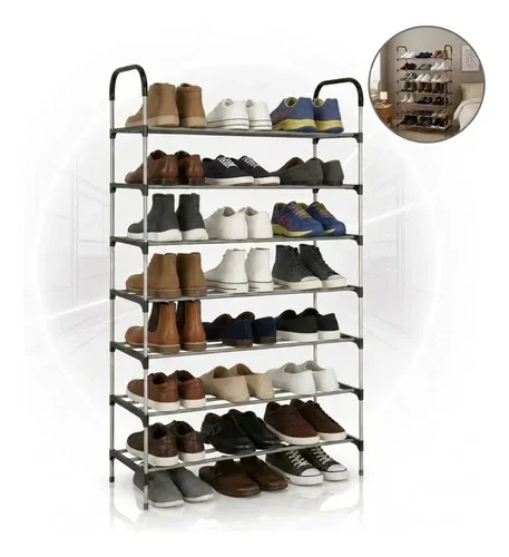 Sapateira Vertical 7 Andares Prateleira Tubos Em Aço Capacidade De Até 21 Pares De Calçados Preto Grande 131cm