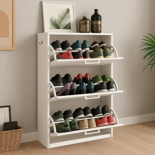 Sapateira Vertical Para Calçados Com 3 Portas Basculantes Branco