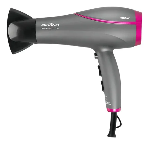 Secador De Cabelos Britânia BSC2200 Bivolt 2100w Com Tecnologia Tourmaline Íons - 2 velocidades + 3 temperaturas + jato de ar frio