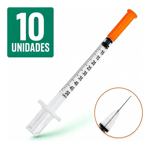 Seringa Insulina 50ui Agulha 6mmx25mm Fixa 0,5ml 10 Unidades