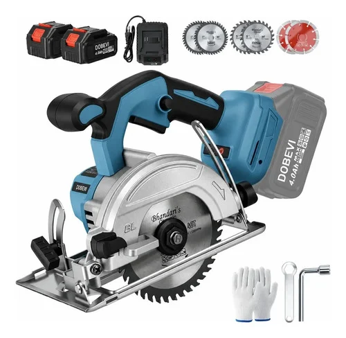 Serra Circular Portátil Brushless 2 Baterias + 6 Laminas Azul 127/220v