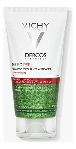 Shampoo Anticaspa Esfoliante Limpeza Profunda Ação Calmante com Ácido Salicílico e Piroctona Olamina Dercos Micro Peel Vichy, 150ml