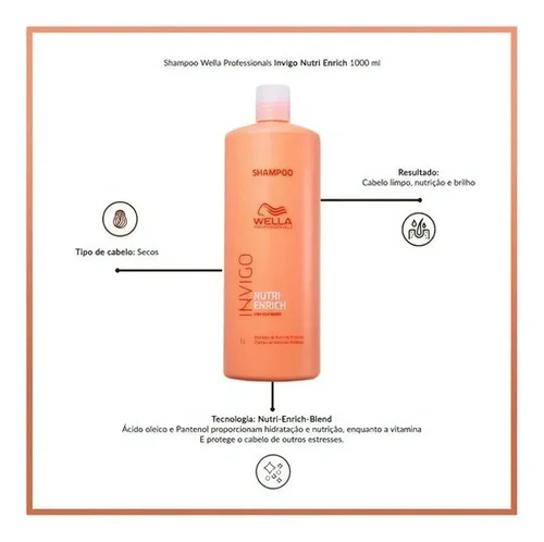 Shampoo Wella Invigo Nutri Enrich - Nutrição Cabelos Secos Danificados 1 Litro