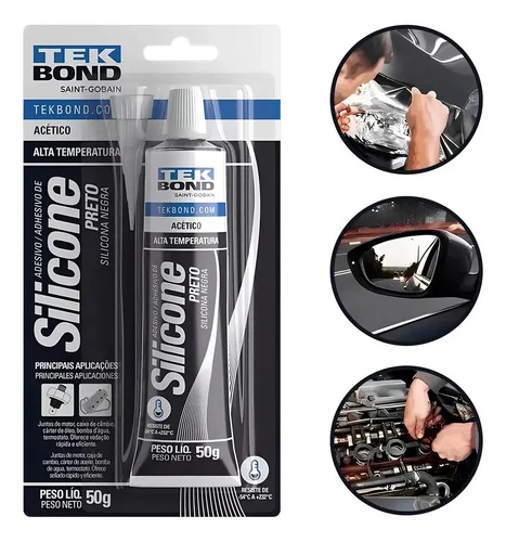 Silicone Adesivo Acético Preto Alta Temperatura 50g Tekbond