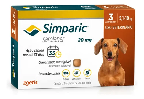 Simparic 20mg Antipulgas Cães 5 A 10kg 3 Comprimidos Zoetis