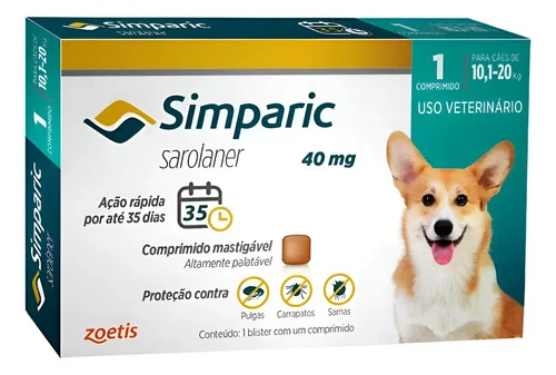 Simparic 40mg Zoetis Antipulgas E Carrapatos 1comp 10-20kg