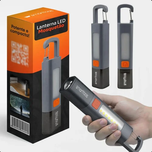 Smart Tools® Lampião Lanterna Tática Holofote Militar De Mão Lamparina Acampamento T6 Led Super Potente Bateria Premium Recarregável Usb-c Com Zoom Led Branco T9 - Cor: Cinza Led: Branco