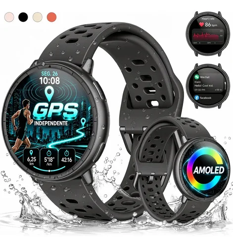 Smartwatch GPS Relógio Inteligente AMOLED NOVANTE Digital IP68 5ATM Impermeável Masculino Feminino Com Chamadas Bluetooth Notificações Instantâneas Monitoramento Saúde Pulseira Para Smartband Preto