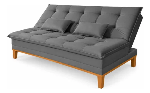 Sofá Cama 2 Lugares Confortável Reclinável 140cm Pés Madeira Cinza Liso