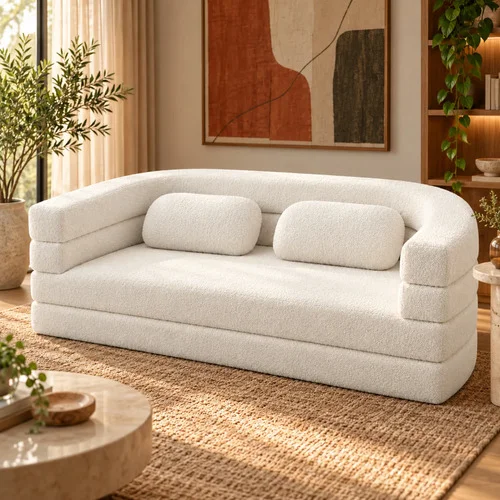 Sofá-cama Na Caixa 2 Lugares Versátil Inbox Conforto Compact Bege Liso E Macio
