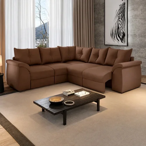 Sofa De Canto 5 Lugares Suede Qatar Estofados Marrom Capitonê