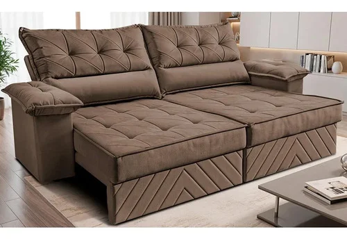 Sofá Retrátil 2,10m Molas E Espuma D33 Thunder. Cama Inbox Dourado Liso