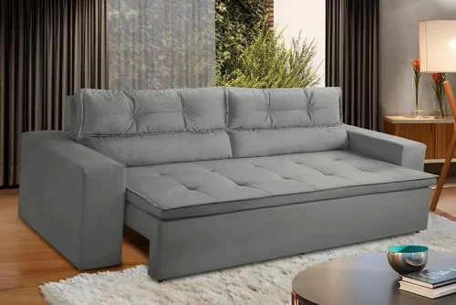 Sofá Retrátil E Reclinável Com Molas 1,80m Vegas Suede Cinza Cinza Suede