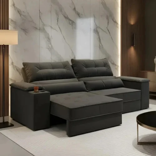 Sofá Retrátil Reclinável 3 Lugares Suede 2,10m Manhattan Cor Grafite